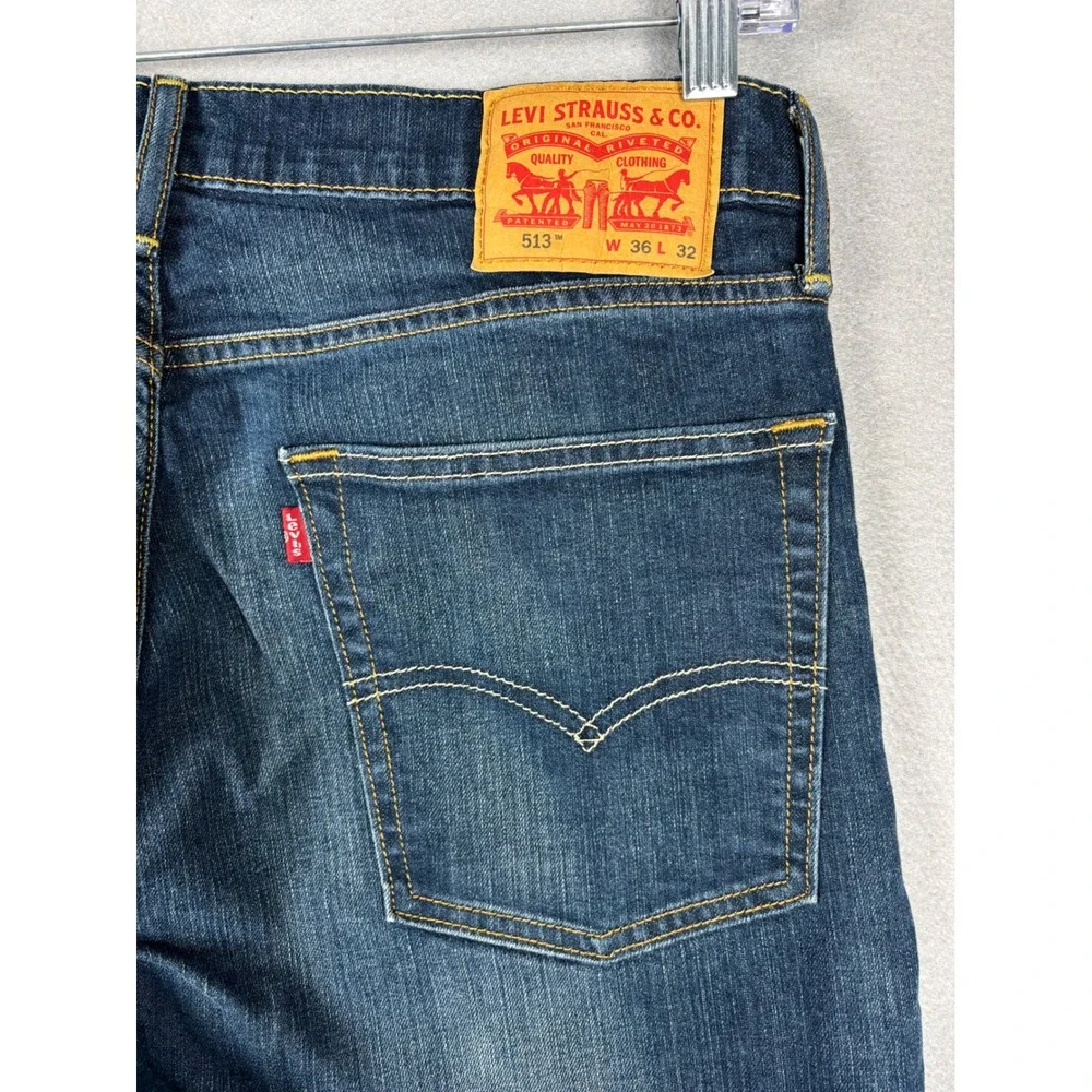 Levi's 513 Slim Straight Jeans Mens 36x32 Blue Medium Wash Stretch Denim
